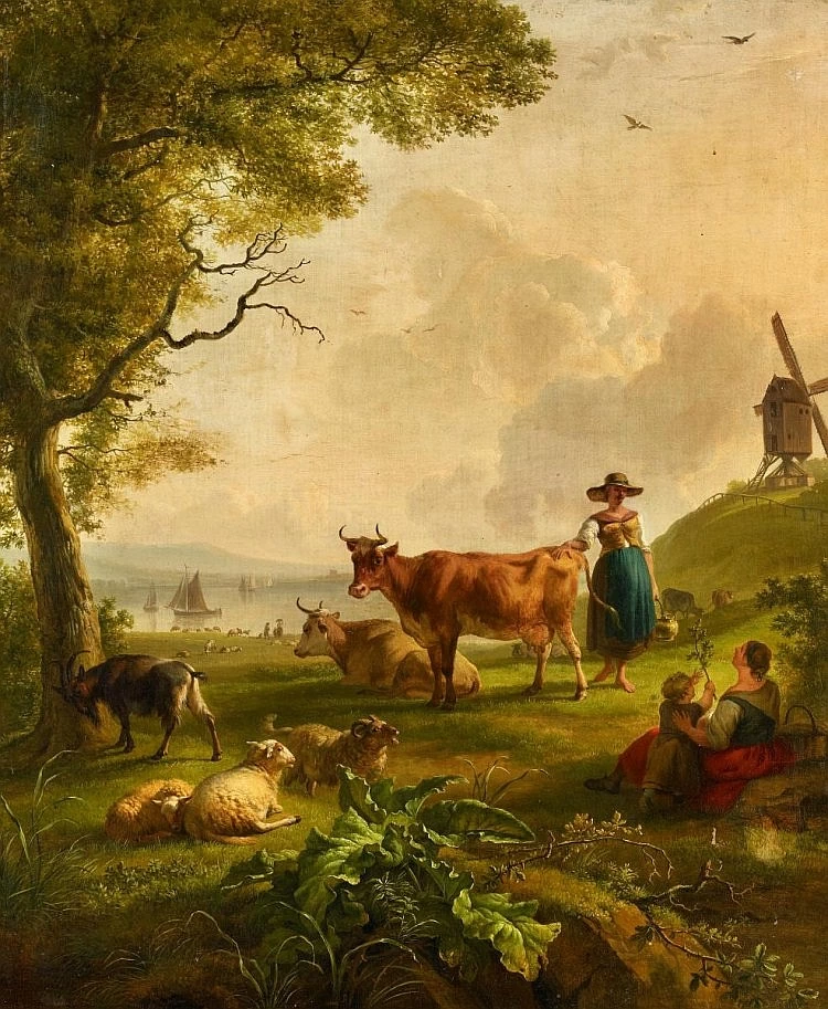Balthasar Ommeganck - Animali al pascolo e pastori in riva al lago